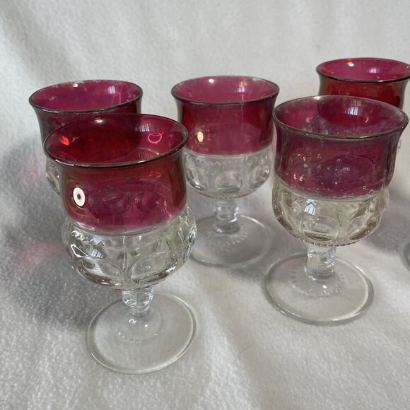 Set Of 6 Vintage Small Cordial Red Flashed Thumbprint Glasses - Picture 5 of 5
